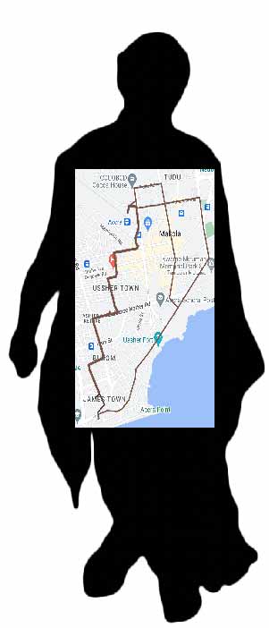 Silhouette of Janet with an embedded map